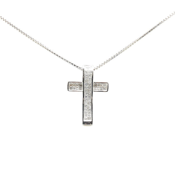 K18WG ホワイトゴールド ダイヤ0.50ct クロス 十字架 モチーフ ペンダントネックレス レディース 【中古】