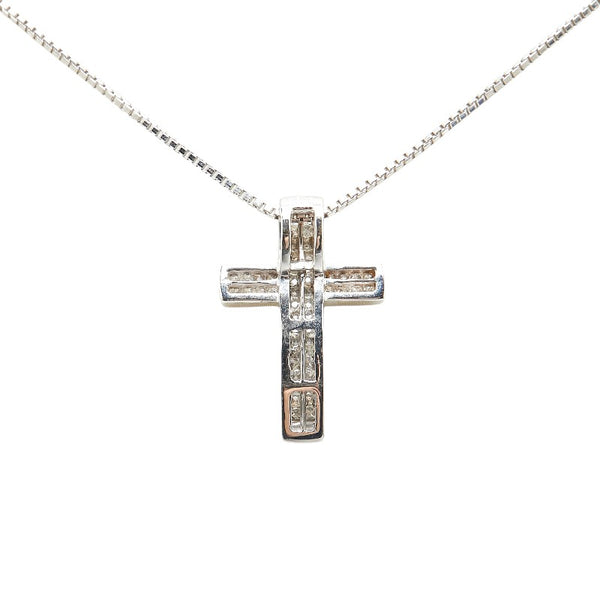 K18WG ホワイトゴールド ダイヤ0.50ct クロス 十字架 モチーフ ペンダントネックレス レディース 【中古】