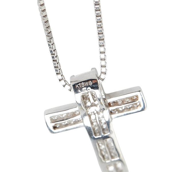 K18WG ホワイトゴールド ダイヤ0.50ct クロス 十字架 モチーフ ペンダントネックレス レディース 【中古】