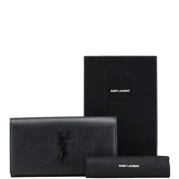 サンローラン YSLロゴ 長財布 ブラック レザー レディース SAINT LAURENT 【中古】