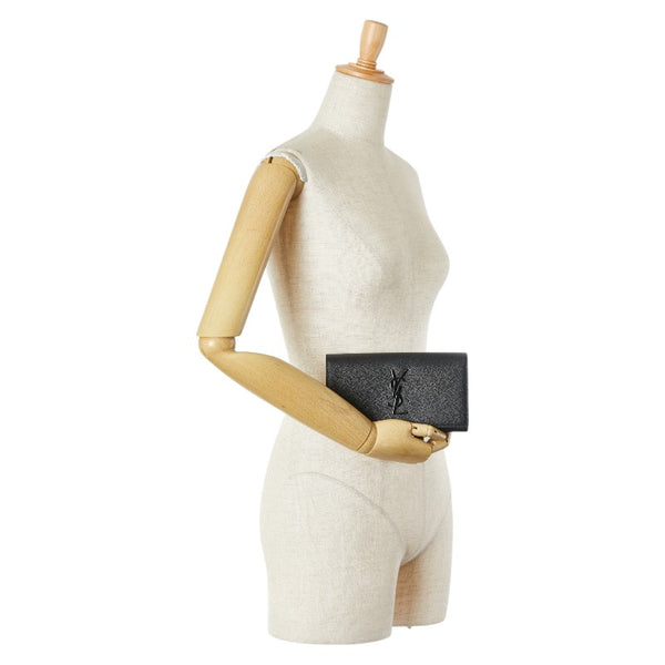 サンローラン YSLロゴ 長財布 ブラック レザー レディース SAINT LAURENT 【中古】