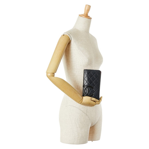 シャネル カンボンライン ココマーク 長財布 ブラック ラムスキン レディース CHANEL 【中古】