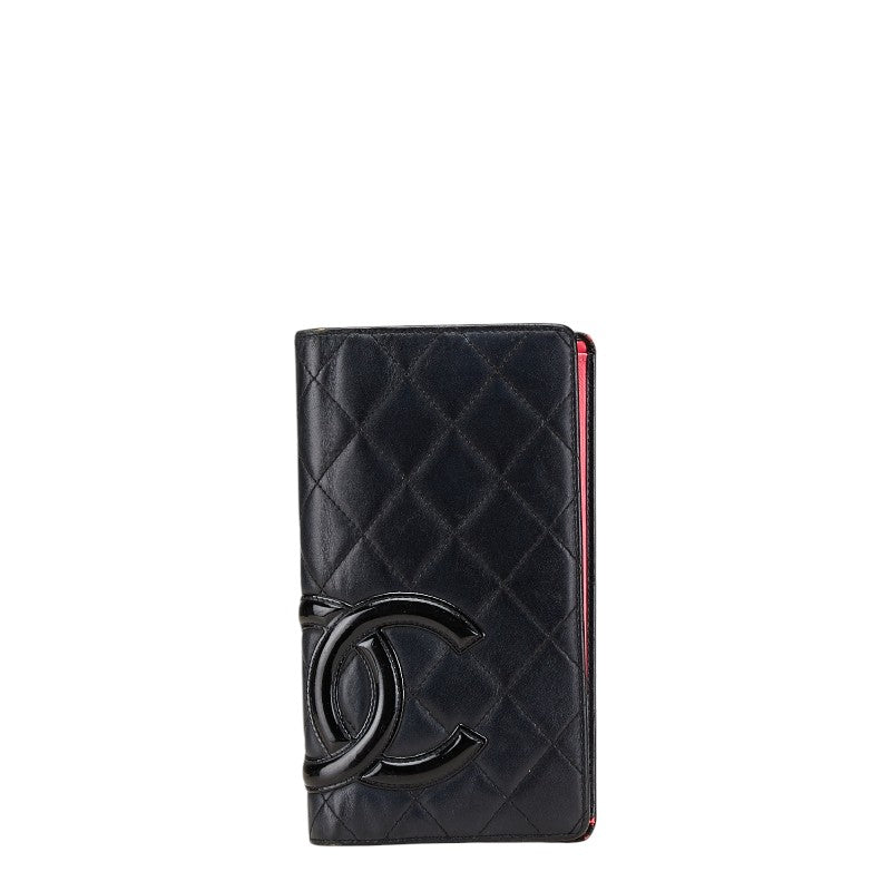 シャネル カンボンライン ココマーク 長財布 ブラック ラムスキン レディース CHANEL 【中古】