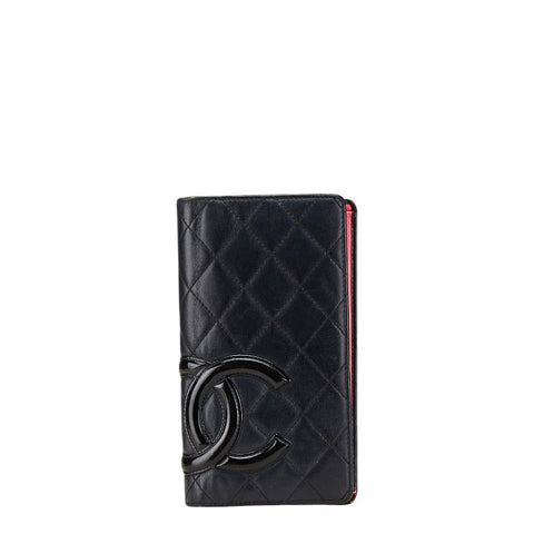 シャネル カンボンライン ココマーク 長財布 ブラック ラムスキン レディース CHANEL 【中古】