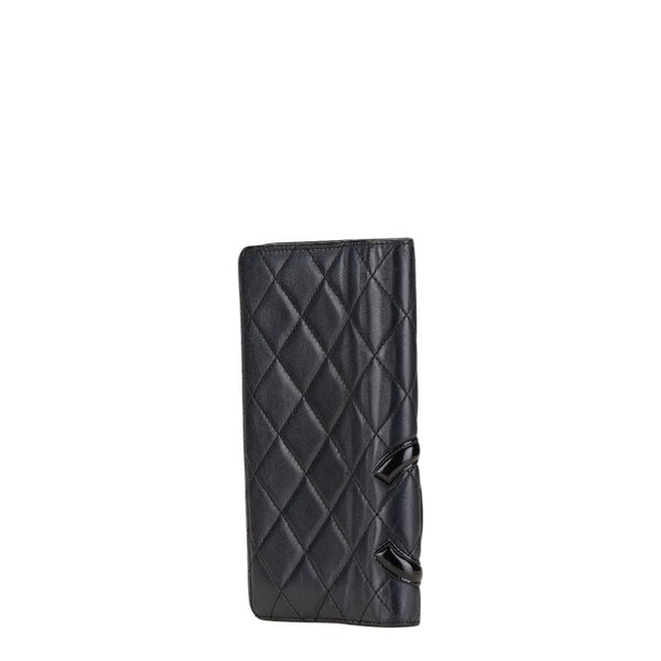 シャネル カンボンライン ココマーク 長財布 ブラック ラムスキン レディース CHANEL 【中古】