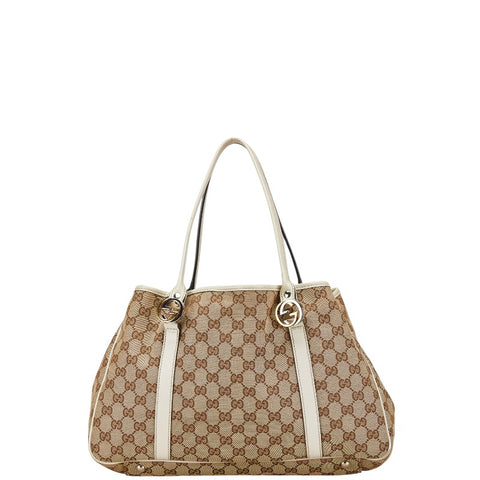 グッチ GGキャンバス ダブルG トートバッグ ショルダーバッグ 232957 ベージュ ホワイト キャンバス レザー レディース GUCCI 【中古】