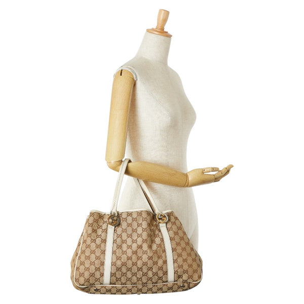 グッチ GGキャンバス ダブルG トートバッグ ショルダーバッグ 232957 ベージュ ホワイト キャンバス レザー レディース GUCCI 【中古】