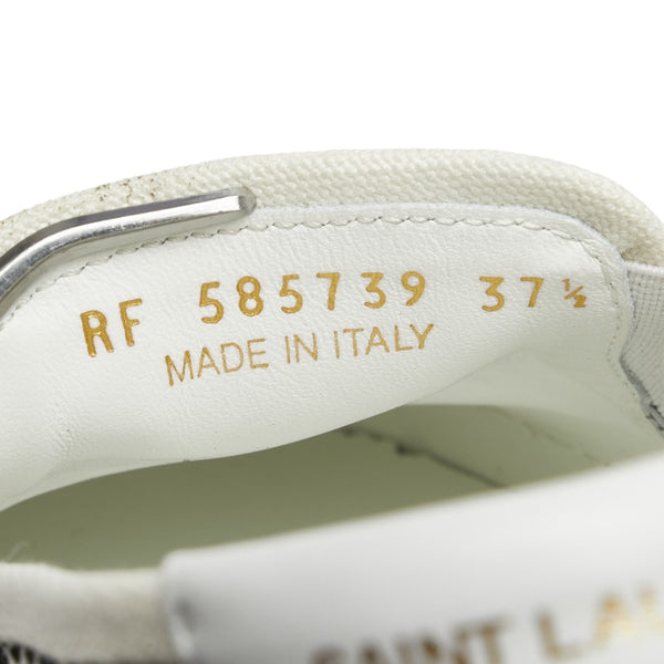 サンローラン ベビーキャット レオパード柄 スリッポン サイズ：37 1/2 ホワイト ブラック キャンバス レディース SAINT LAURENT 【中古】