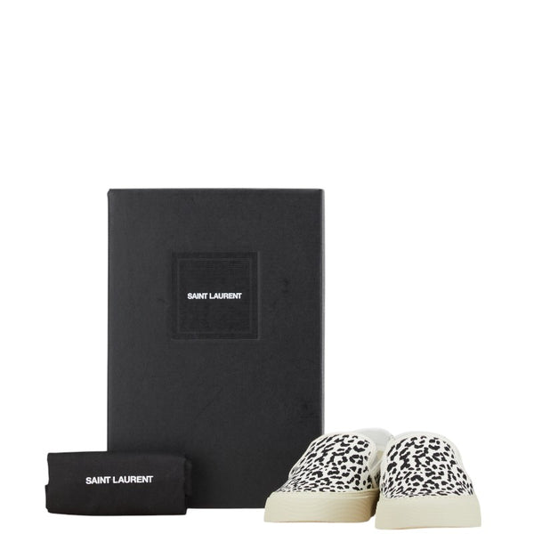 サンローラン ベビーキャット レオパード柄 スリッポン サイズ：37 1/2 ホワイト ブラック キャンバス レディース SAINT LAURENT 【中古】