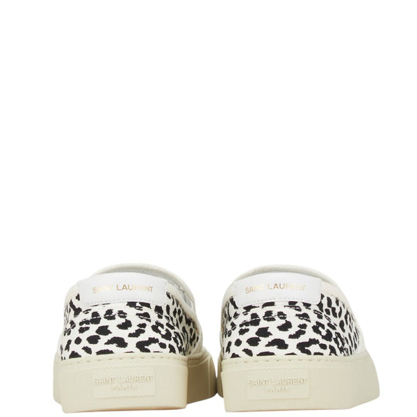 サンローラン ベビーキャット レオパード柄 スリッポン サイズ：37 1/2 ホワイト ブラック キャンバス レディース SAINT LAURENT 【中古】