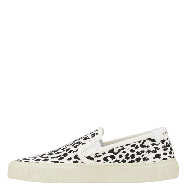 サンローラン ベビーキャット レオパード柄 スリッポン サイズ：37 1/2 ホワイト ブラック キャンバス レディース SAINT LAURENT 【中古】