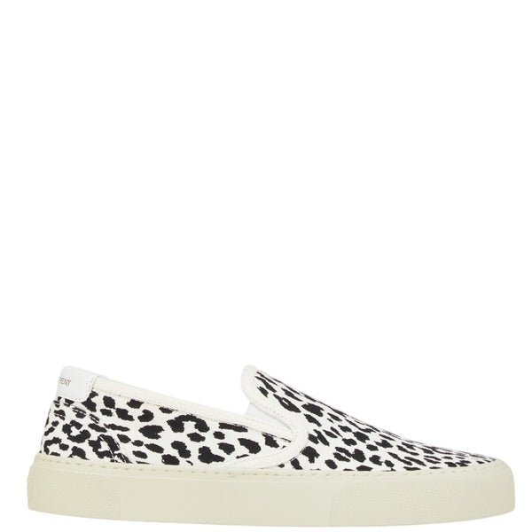 サンローラン ベビーキャット レオパード柄 スリッポン サイズ：37 1/2 ホワイト ブラック キャンバス レディース SAINT LAURENT 【中古】
