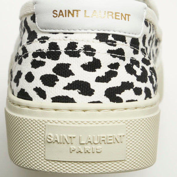 サンローラン ベビーキャット レオパード柄 スリッポン サイズ：37 1/2 ホワイト ブラック キャンバス レディース SAINT LAURENT 【中古】