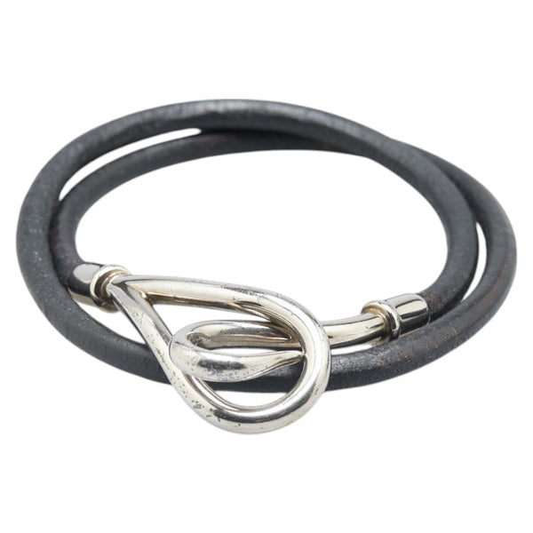 エルメス ジャンボ ブレスレット ブラック シルバー レザー メタル レディース HERMES 【中古】