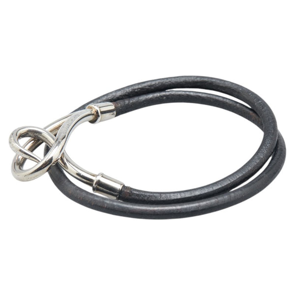 エルメス ジャンボ ブレスレット ブラック シルバー レザー メタル レディース HERMES 【中古】