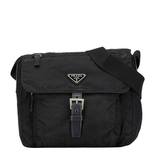 プラダ 三角ロゴプレート ショルダーバッグ ブラック ナイロン レザー レディース PRADA 【中古】