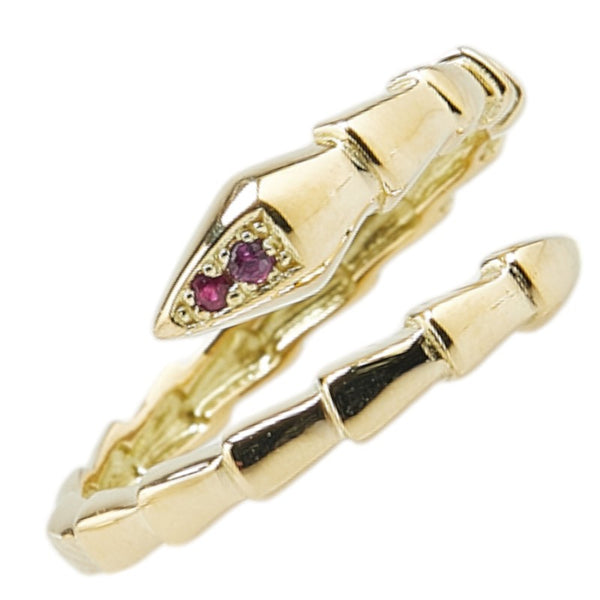 K18YG イエローゴールド ルビー0.02ct スネーク ヘビ 蛇 モチーフ リング 指輪 レディース 13.5号 【中古】