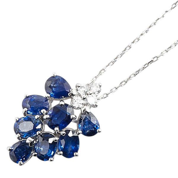K18WG ホワイトゴールド サファイア1.30ct ダイヤ0.06ct ぶどう 葡萄 モチーフ ペンダントネックレス レディース 【中古】