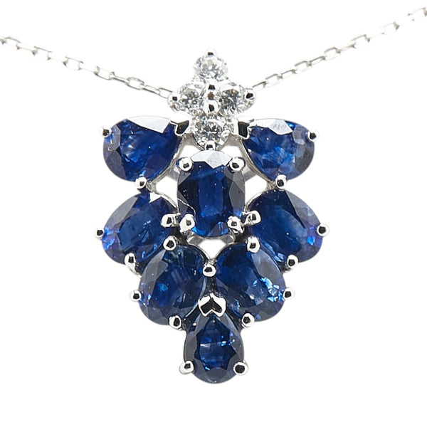 K18WG ホワイトゴールド サファイア1.30ct ダイヤ0.06ct ぶどう 葡萄 モチーフ ペンダントネックレス レディース 【中古】