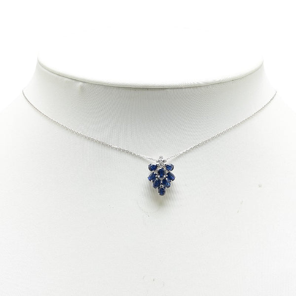 K18WG ホワイトゴールド サファイア1.30ct ダイヤ0.06ct ぶどう 葡萄 モチーフ ペンダントネックレス レディース 【中古】