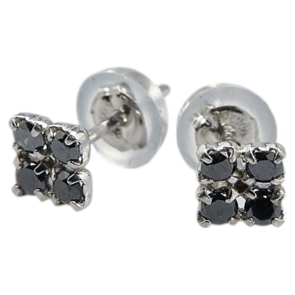 Pt900 プラチナ ブラックダイヤ0.20ct スクエア ピアス レディース 【中古】