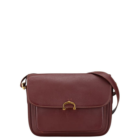 カルティエ マストライン 斜め掛け ショルダーバッグ ボルドー ワインレッド レザー レディース CARTIER 【中古】