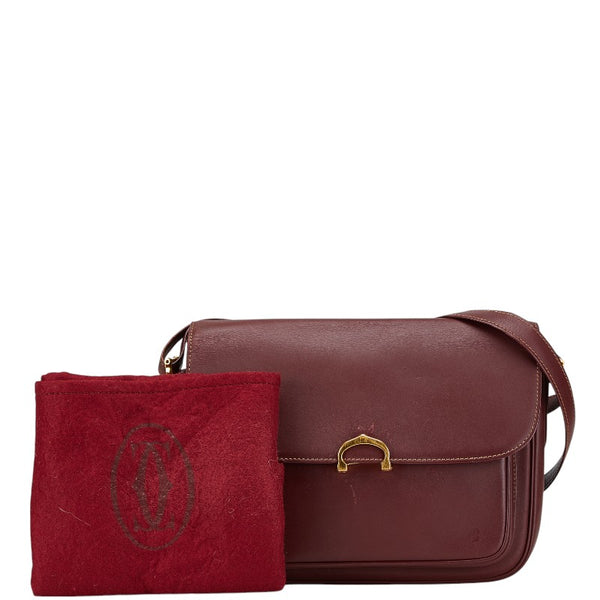 カルティエ マストライン 斜め掛け ショルダーバッグ ボルドー ワインレッド レザー レディース CARTIER 【中古】