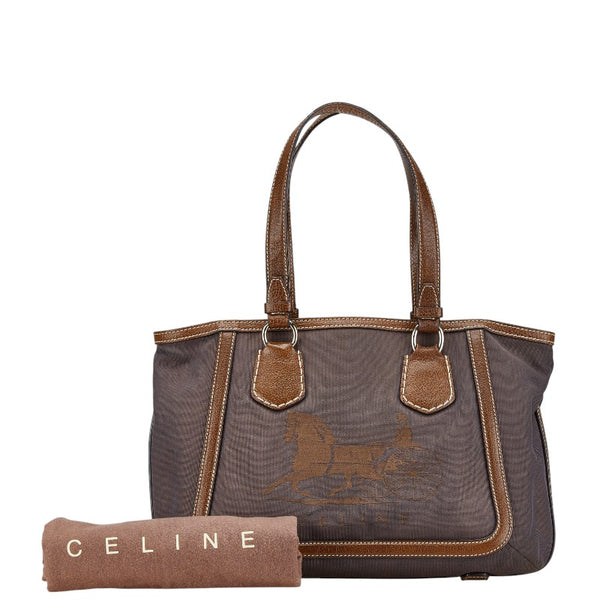 セリーヌ 馬車 ハンドバッグ トートバッグ ブラウン キャンバス レザー レディース CELINE 【中古】