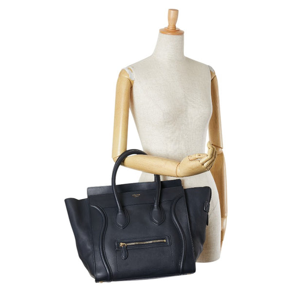 セリーヌ ラゲージ マイクロショッパー ハンドバッグ ブラック レザー レディース CELINE 【中古】