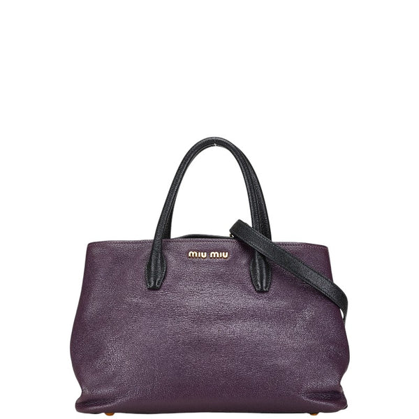 ミュウミュウ トートバッグ ショルダーバッグ 2WAY パープル ブラック レザー レディース MIUMIU 【中古】
