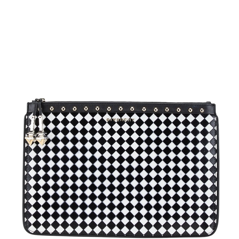 ジバンシー チェック クラッチバッグ セカンドバッグ ブラック ホワイト レザー レディース Givenchy 【中古】