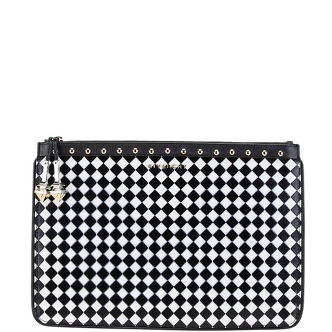 ジバンシー チェック クラッチバッグ セカンドバッグ ブラック ホワイト レザー レディース Givenchy 【中古】