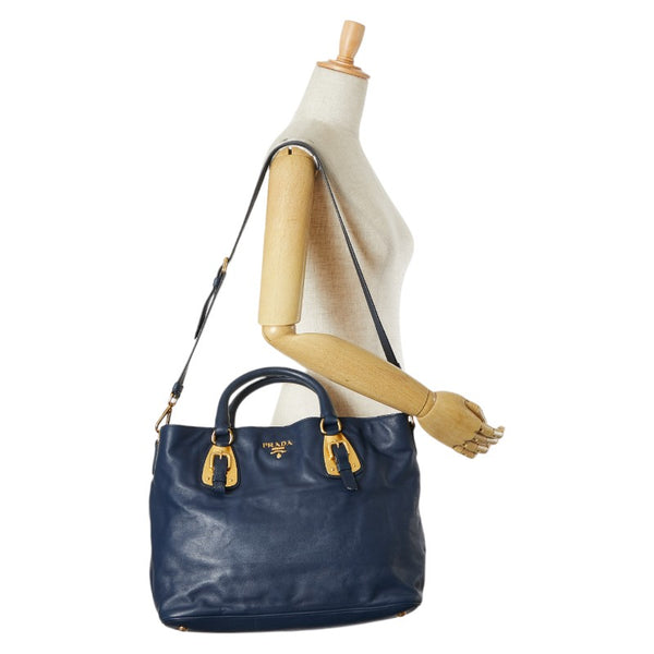 プラダ ハンドバッグ ショルダーバッグ 2WAY ネイビー レザー レディース PRADA 【中古】