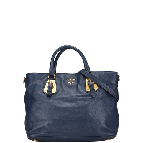 プラダ ハンドバッグ ショルダーバッグ 2WAY ネイビー レザー レディース PRADA 【中古】