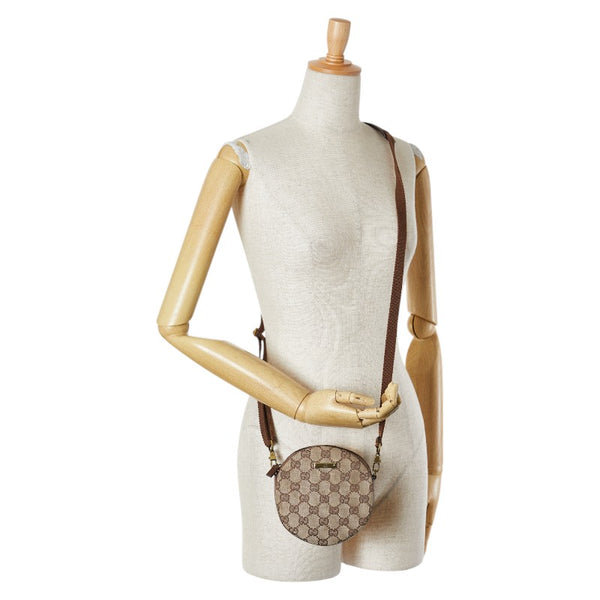 グッチ GGキャンバス ショルダーバッグ 90700 ブラウン キャンバス レザー レディース GUCCI 【中古】