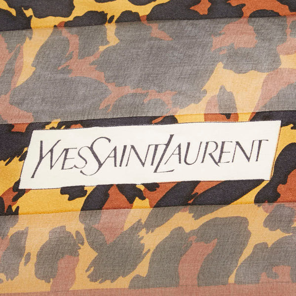 サンローラン レオパード ヒョウ スカーフ ブラウン ブラック シルク レディース SAINT LAURENT 【中古】