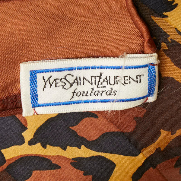 サンローラン レオパード ヒョウ スカーフ ブラウン ブラック シルク レディース SAINT LAURENT 【中古】