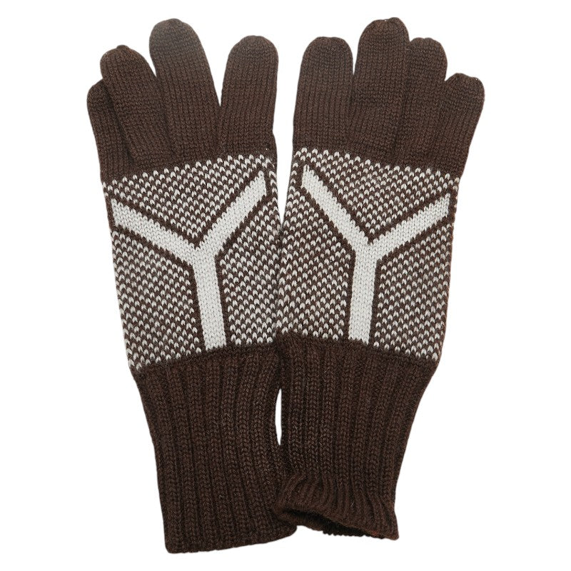 サンローラン Yロゴ 手袋 ブラウン ニット レディース SAINT LAURENT 【中古】