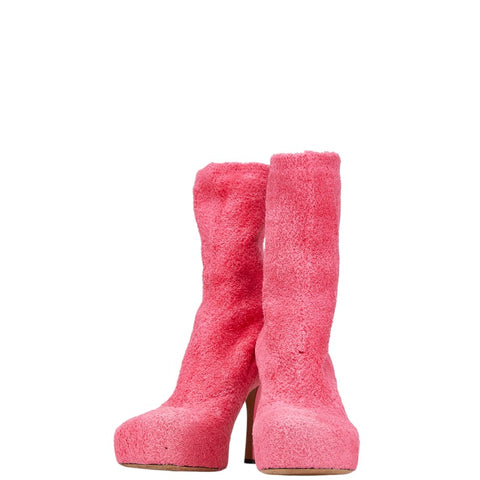 ボッテガヴェネタ ショートブーツ スクエアトゥブーツ サイズ：38 ピンク ニット レディース BOTTEGAVENETA 【中古】