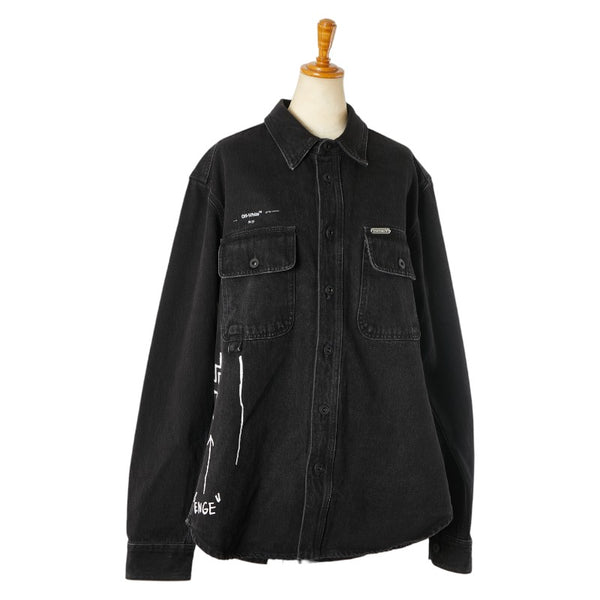 オフホワイト ×バスキア POST MODERN デニムジャケット サイズ：M ブラック コットン メンズ OFF-WHITE 【中古】