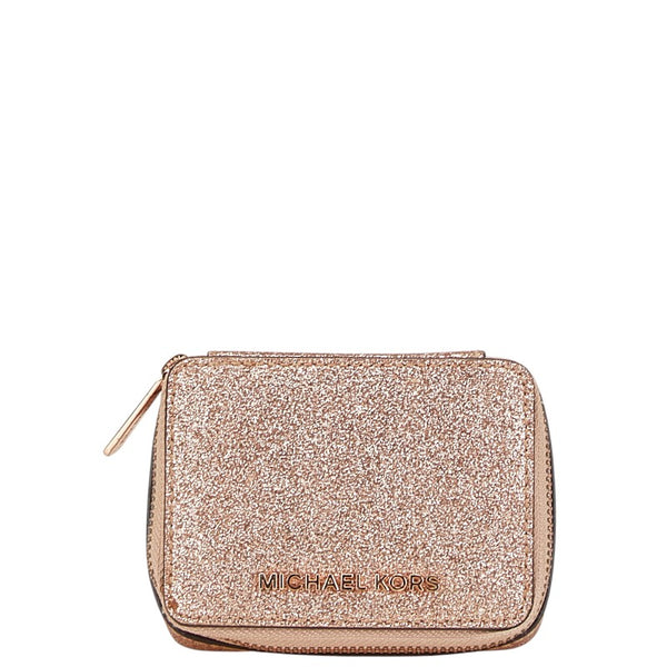 マイケルコース ラメ アクセサリーポーチ 小物入れ ピンク ピンクゴールド グリッターキャンバス レディース Michael Kors 【中古】