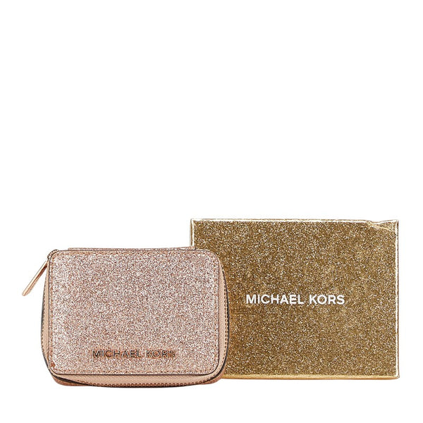 マイケルコース ラメ アクセサリーポーチ 小物入れ ピンク ピンクゴールド グリッターキャンバス レディース Michael Kors 【中古】