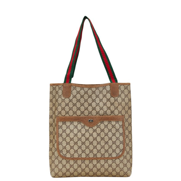 グッチ GGスプリーム シェリーライン ハンドバッグ トートバッグ 39 02 003 ブラウン PVC レザー レディース GUCCI 【中古】