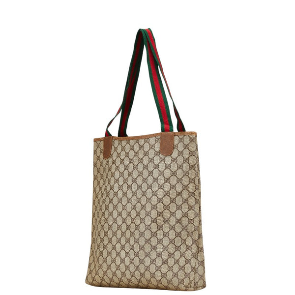 グッチ GGスプリーム シェリーライン ハンドバッグ トートバッグ 39 02 003 ブラウン PVC レザー レディース GUCCI 【中古】