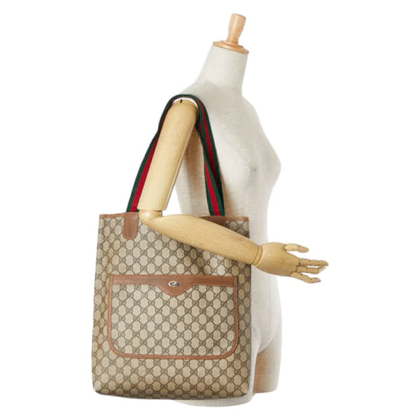 グッチ GGスプリーム シェリーライン ハンドバッグ トートバッグ 39 02 003 ブラウン PVC レザー レディース GUCCI 【中古】