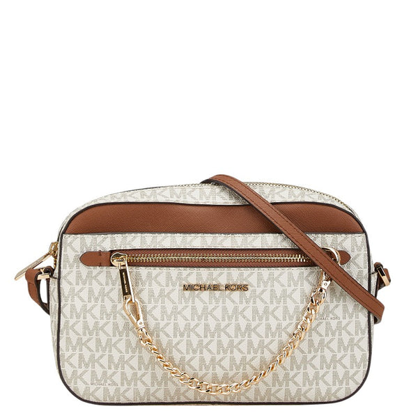 マイケルコース JET SET ITEM 斜め掛け ショルダーバッグ 35S1GTTC9B ホワイト ブラウン PVC レザー レディース Michael Kors 【中古】