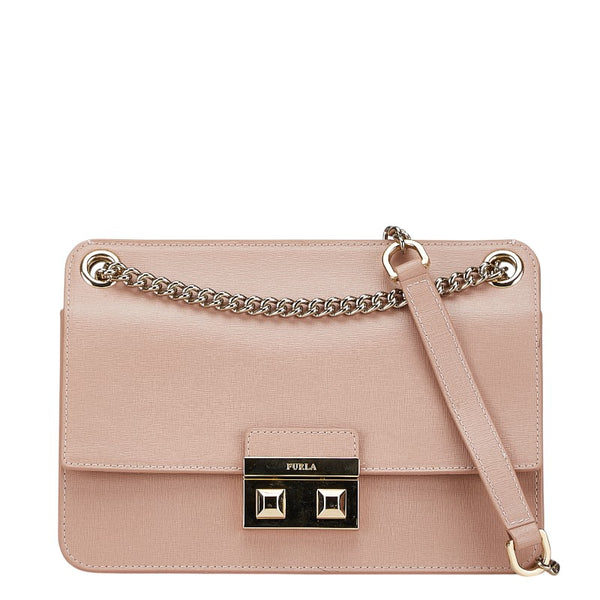 フルラ チェーン ショルダーバッグ ハンドバッグ ピンク ゴールド レザー レディース Furla 【中古】