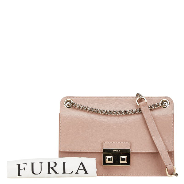 フルラ チェーン ショルダーバッグ ハンドバッグ ピンク ゴールド レザー レディース Furla 【中古】