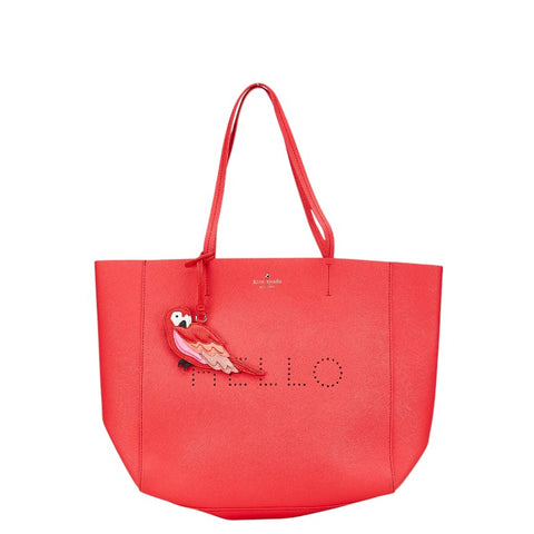 ケイトスペード HELLO パンチング ハンドバッグ トートバッグ レッド ラバー レディース Kate Spade 【中古】