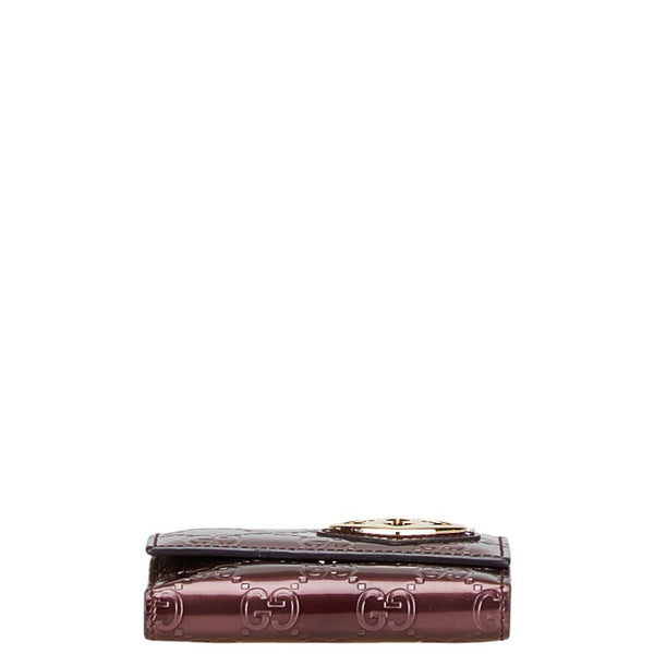 グッチ グッチシマ ハート 二つ折り財布 299924 ワインレッド ゴールド エナメル レディース GUCCI 【中古】